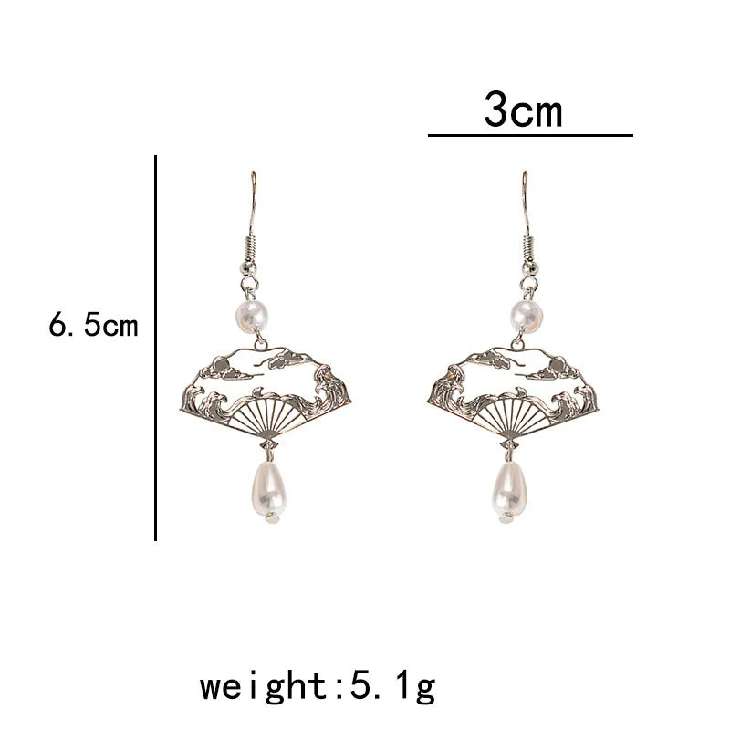 Chinese Style Folding Fan Modeling Cloud Hanging Dangle Earrings