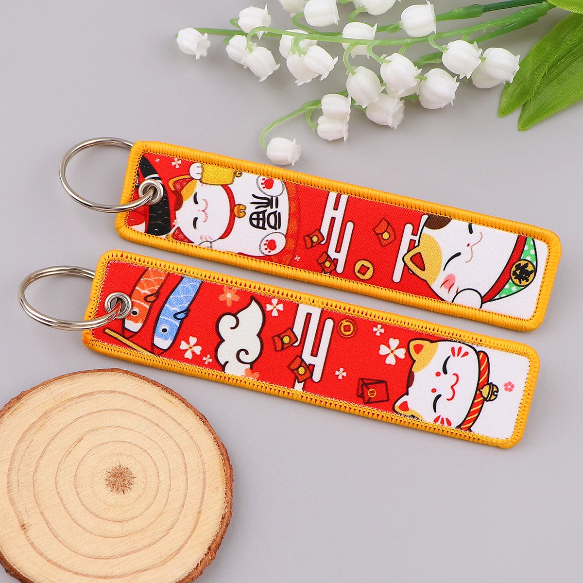 Lucky Cat Embroidered Cartoon Keychain