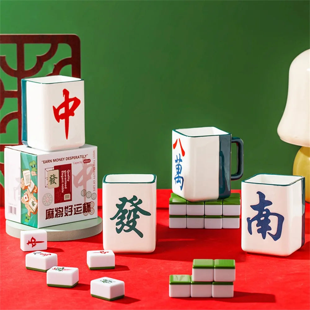 Retro Mahjong Ceramic Coffee / Tea Cups