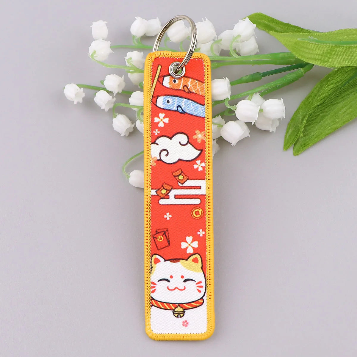 Lucky Cat Embroidered Cartoon Keychain